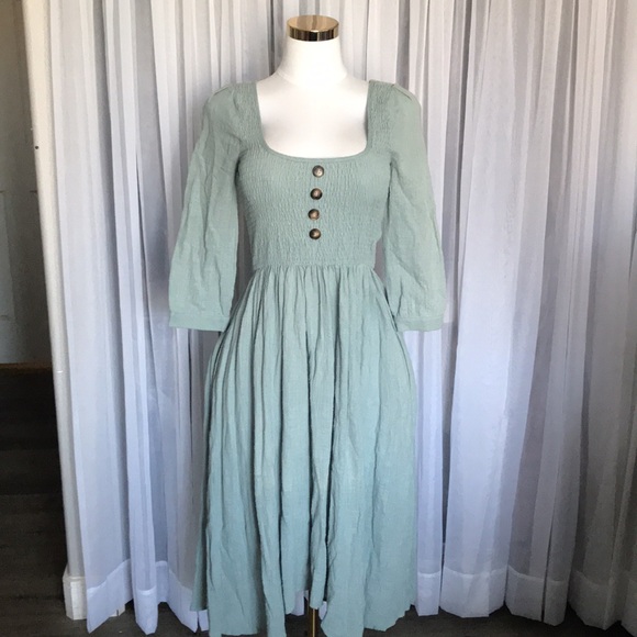India Boutique Dresses & Skirts - Sage Green Smocked Top Midi Dress